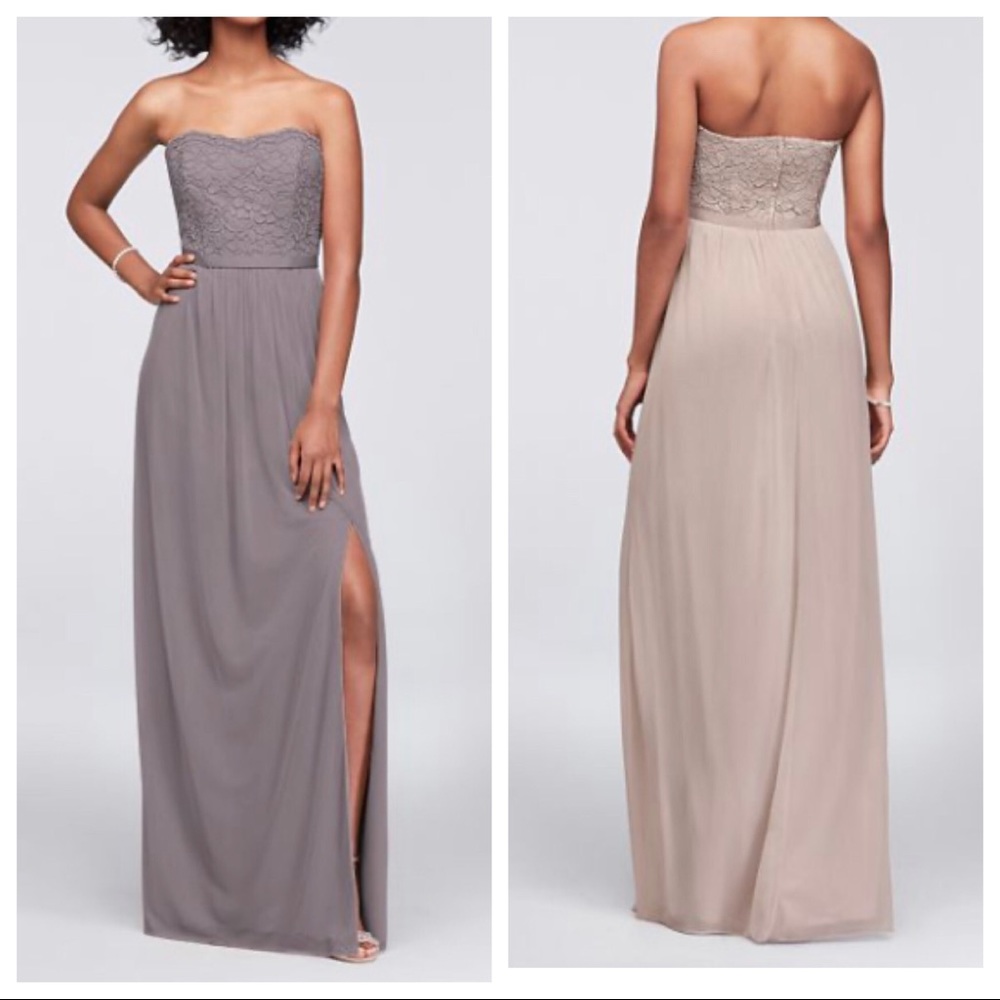 Lace and Mesh Long Strapless Dress